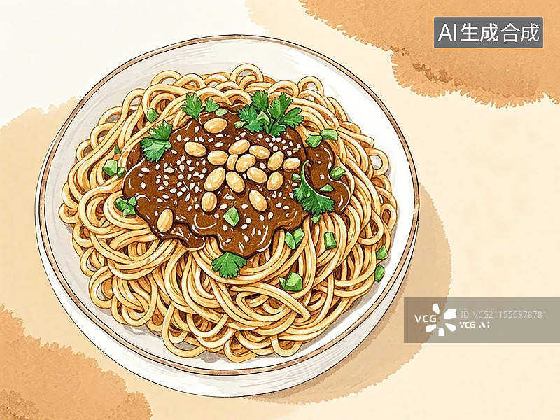 【AI数字艺术】传统美食安徽阜阳格拉条（粗面拌芝麻酱图片素材