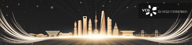 上海城市黑金矢量插画图片素材