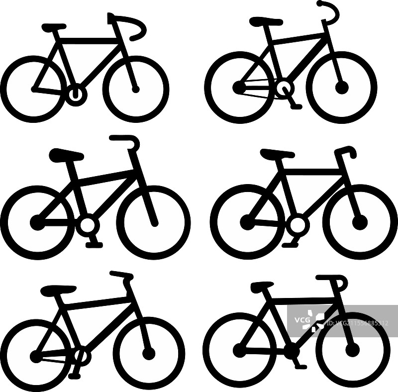 简单黑色轮廓自行车图标集图片素材