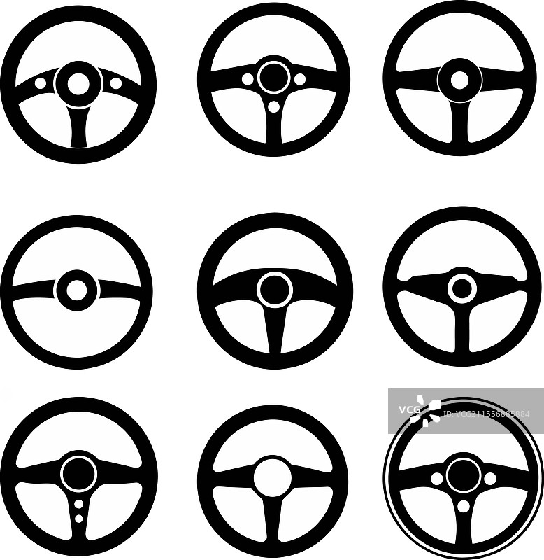 黑白色汽车方向盘的集合图片素材