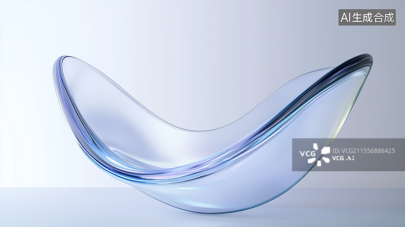 【AI数字艺术】抽象极简主义曲线玻璃形状3D渲染图片素材