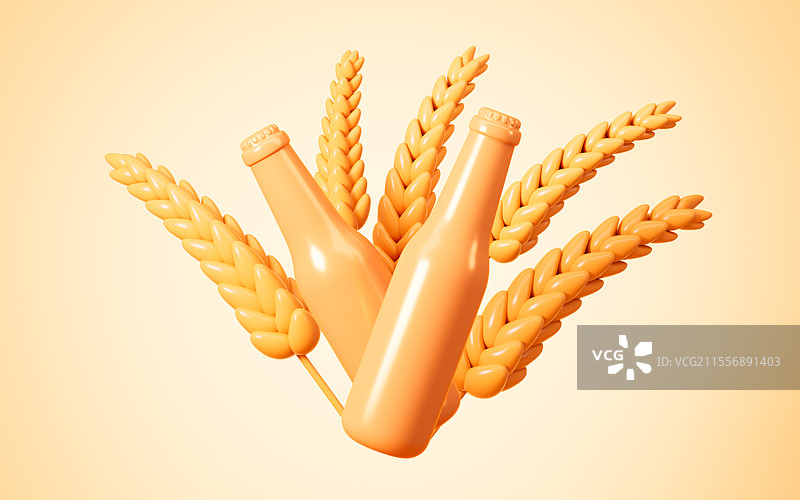 卡通小麦和啤酒模型3D渲染图片素材