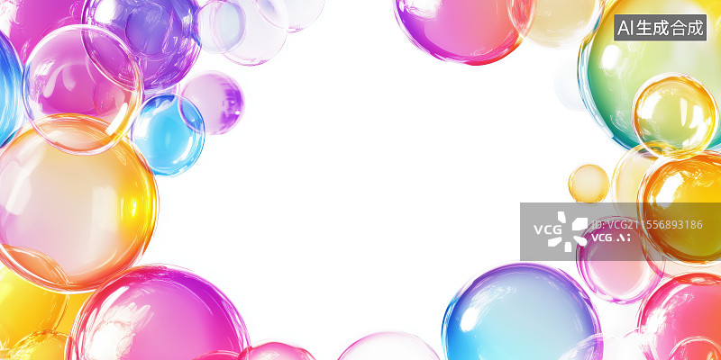 【AI数字艺术】多彩透明泡泡漂浮白色背景插画图片素材