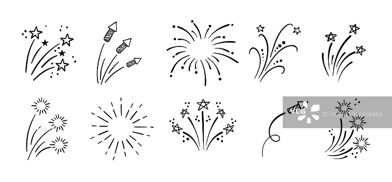烟花和星星涂鸦手绘套装图片素材