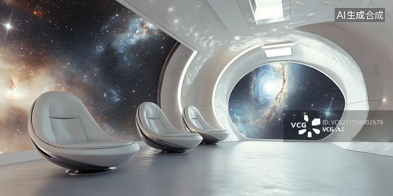 【AI数字艺术】太空舱座椅星系全景未来科技感插画图片素材