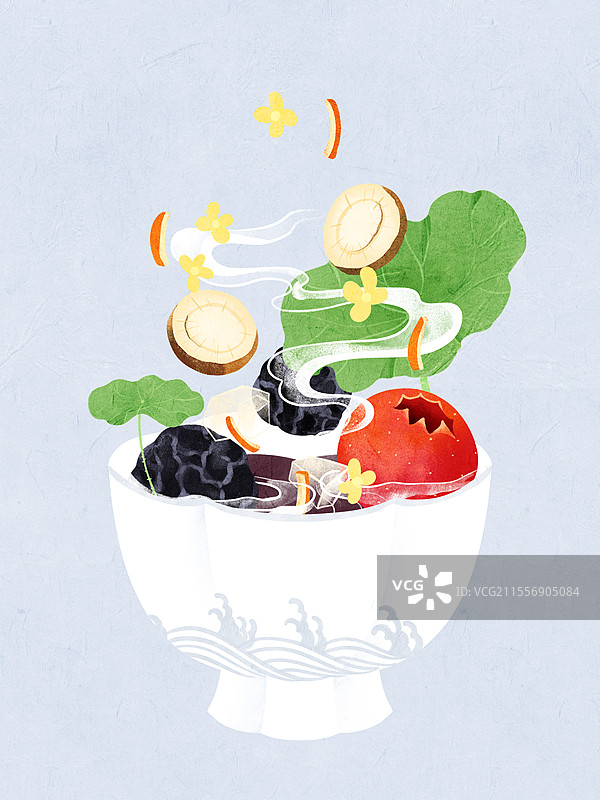 乌梅山楂荷叶甘草酸梅汤茶饮国风插画图片素材