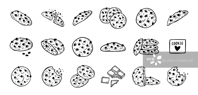 手绘巧克力饼干图标集图片素材