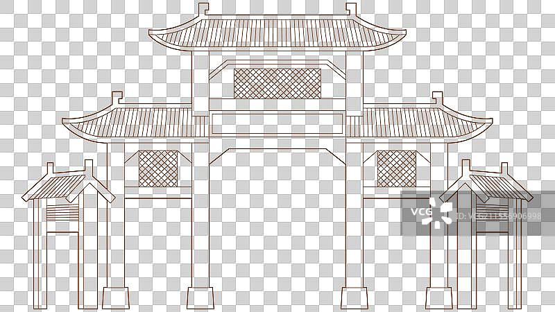中国深圳城市地标建筑线稿复古木刻版画插画元素图片素材