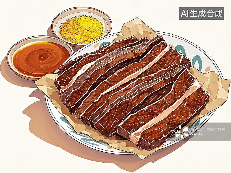 【AI数字艺术】传统美食西藏那曲风干牦牛肉（高原冷风自然脱水，生啃如酥）图片素材