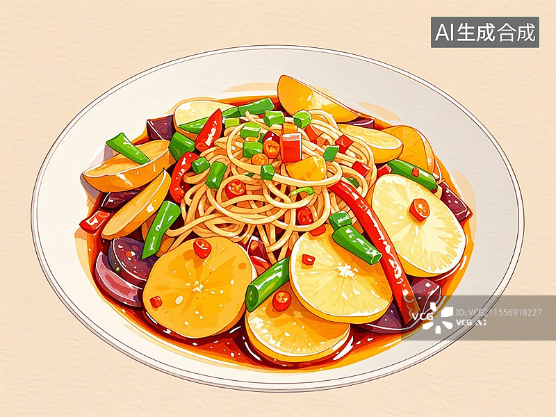【AI数字艺术】传统美食辽宁抚顺麻辣拌（学生街创制，酸甜麻辣拌土豆片）图片素材