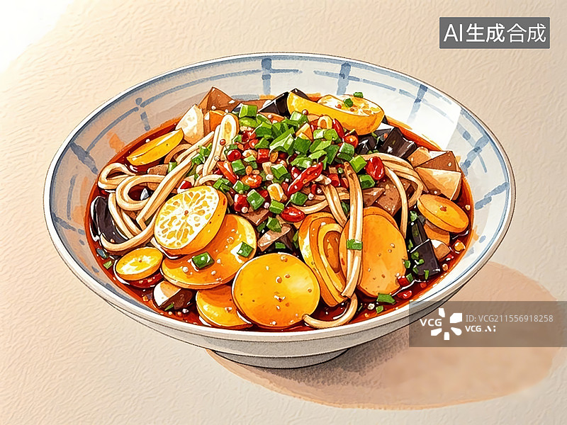 【AI数字艺术】传统美食辽宁抚顺麻辣拌（学生街创制，酸甜麻辣拌土豆片）图片素材