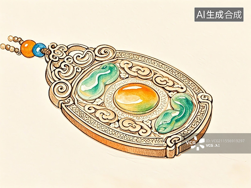 【AI数字艺术】手绘线稿风格玉佩图片素材