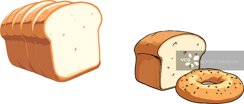 切片面包和半个面包配芝麻贝果图片素材