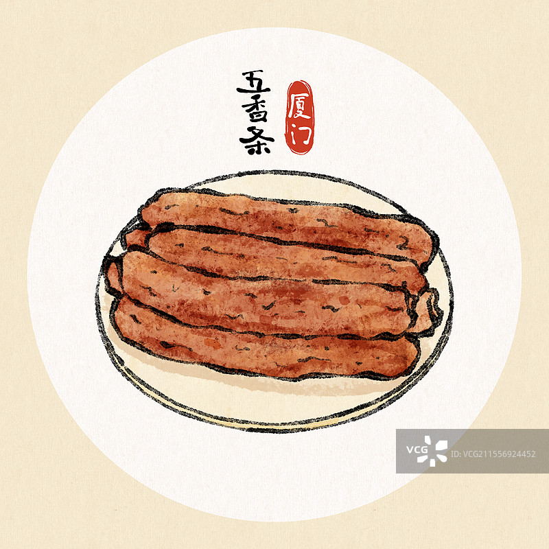 福建厦门美食国风插画-五香条图片素材