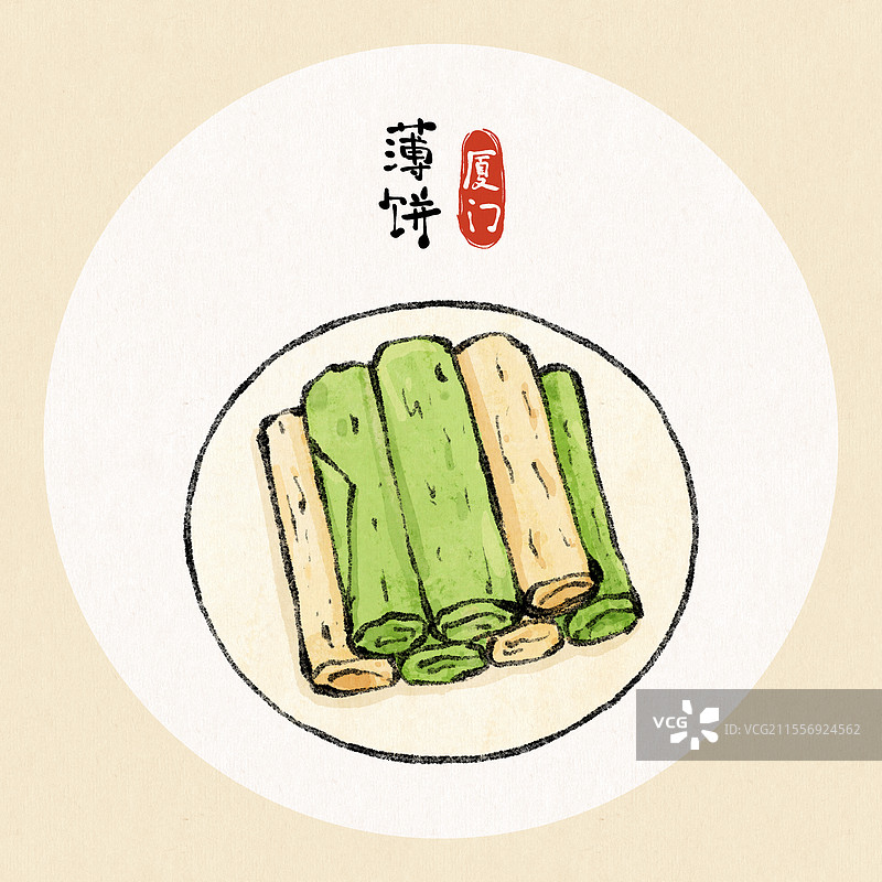 福建厦门美食国风插画-薄饼图片素材