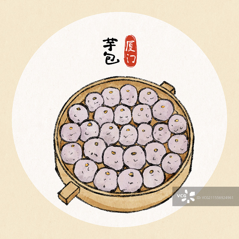 福建厦门美食国风插画-芋包图片素材