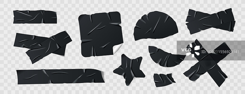 一组逼真的黑色粘性胶带图片素材