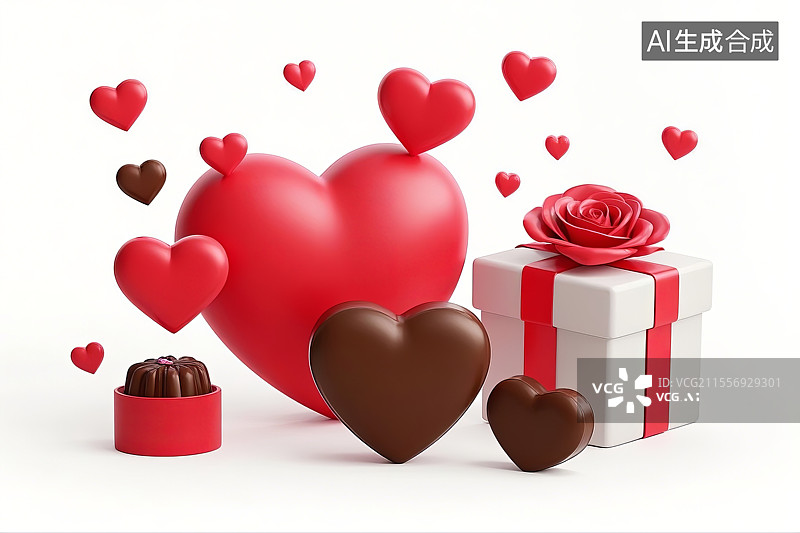 【AI数字艺术】3D渲染情人节礼物组合图片素材