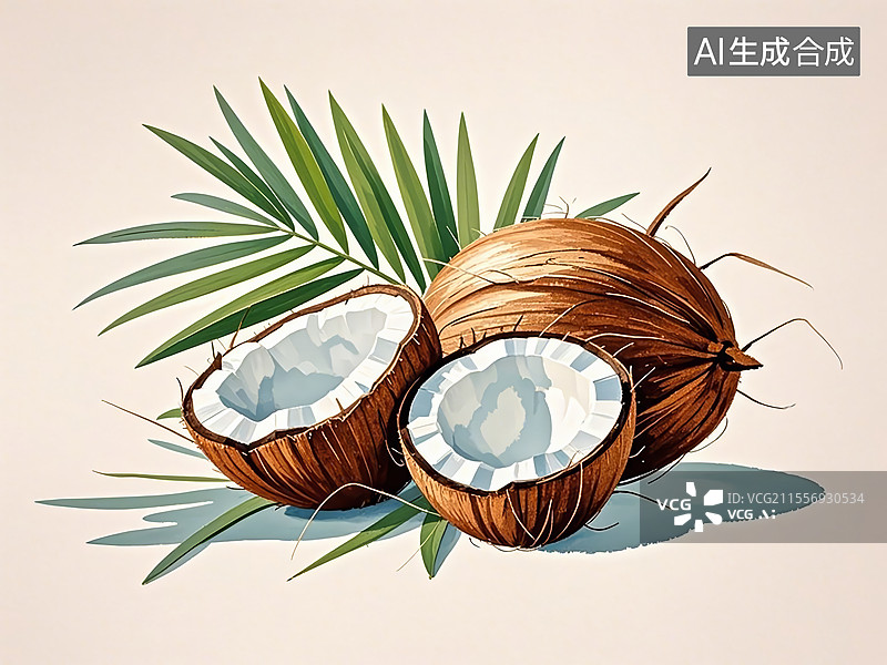 【AI数字艺术】椰子植物手绘图片素材