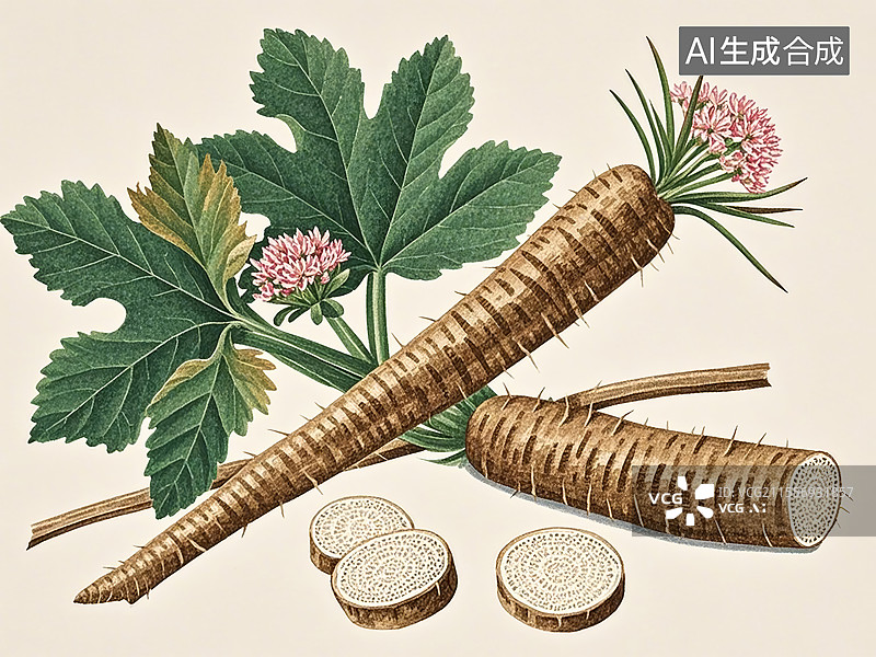 【AI数字艺术】牛蒡植物手绘图片素材