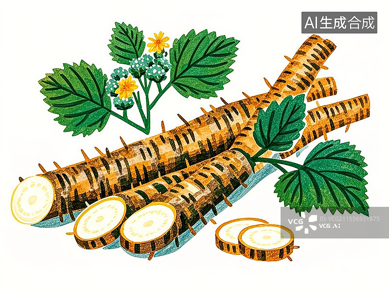 【AI数字艺术】牛蒡植物手绘图片素材