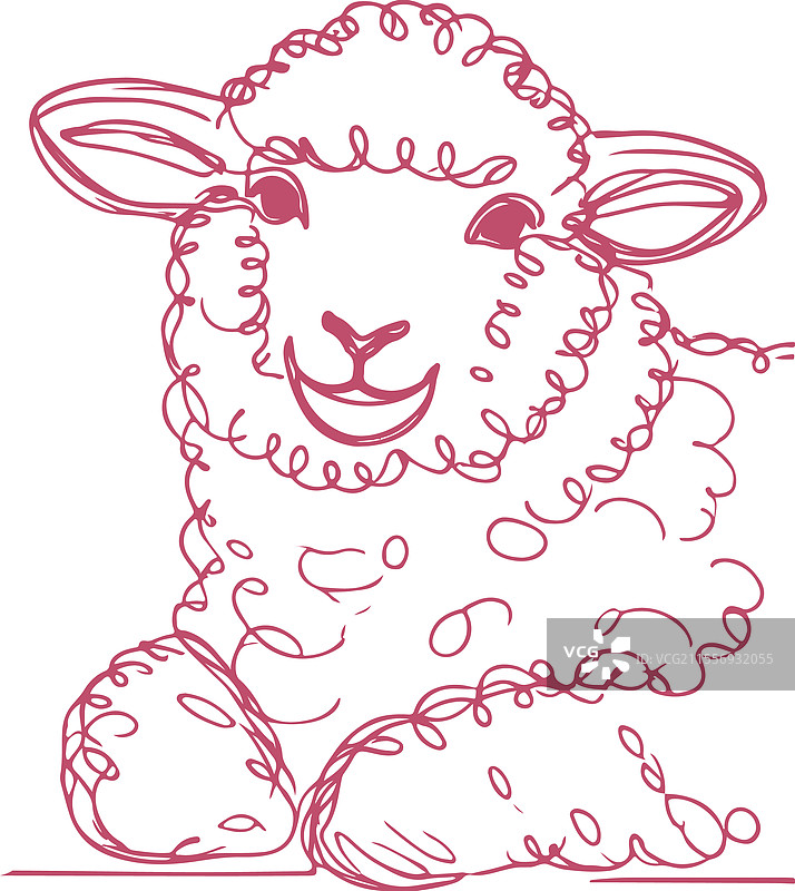 活泼的线条画羊，面带愉快的表情图片素材