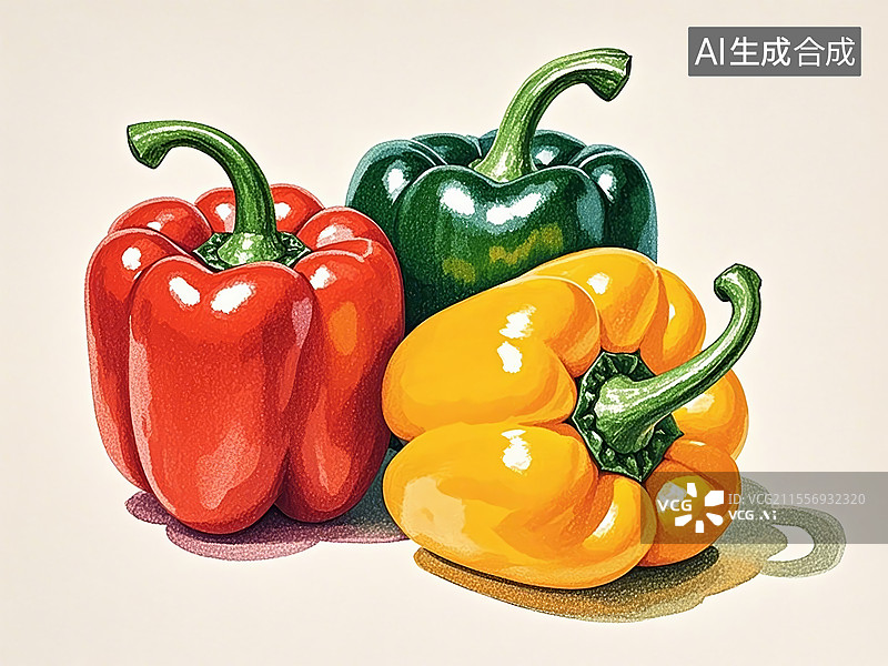 【AI数字艺术】甜椒植物手绘图片素材
