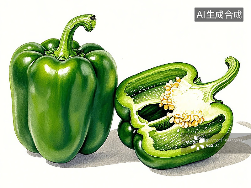 【AI数字艺术】甜椒植物手绘图片素材