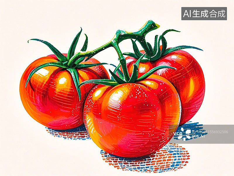 【AI数字艺术】番茄植物手绘图片素材