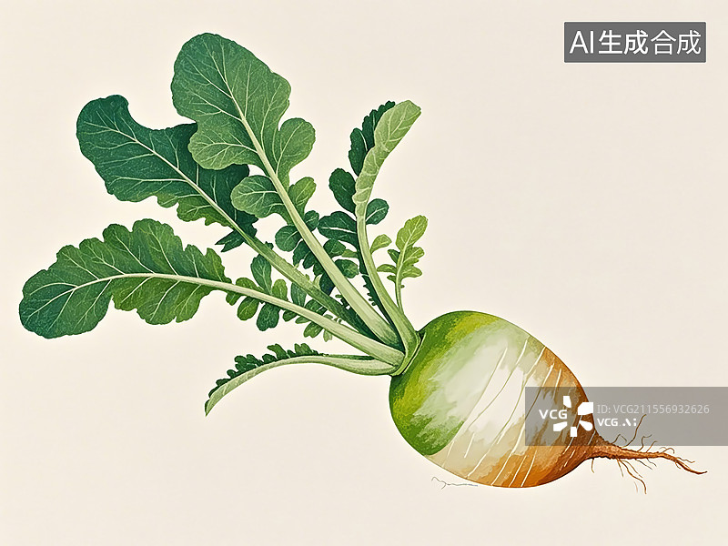 【AI数字艺术】白萝卜植物手绘图片素材