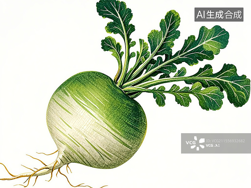【AI数字艺术】白萝卜植物手绘图片素材
