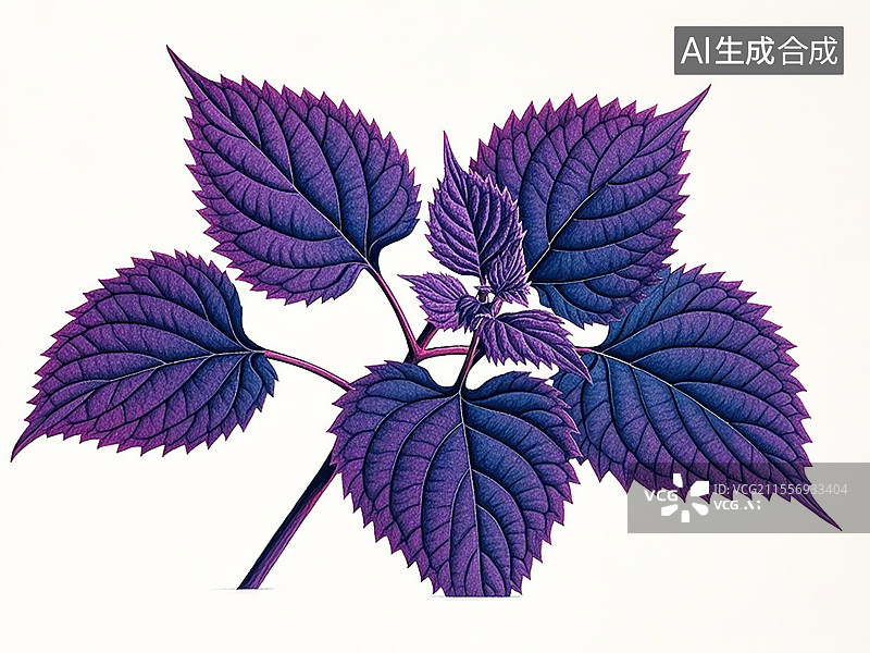 【AI数字艺术】紫苏叶植物手绘图片素材
