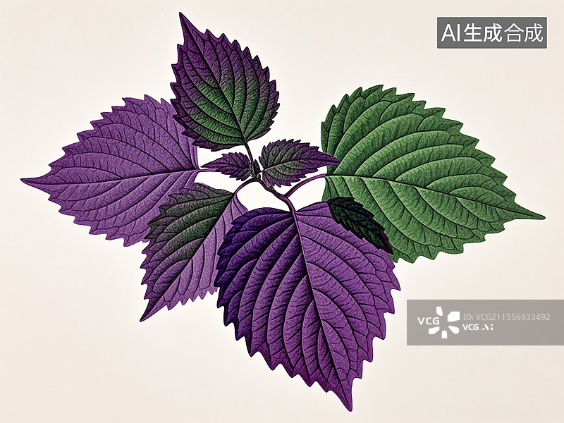 【AI数字艺术】紫苏叶植物手绘图片素材