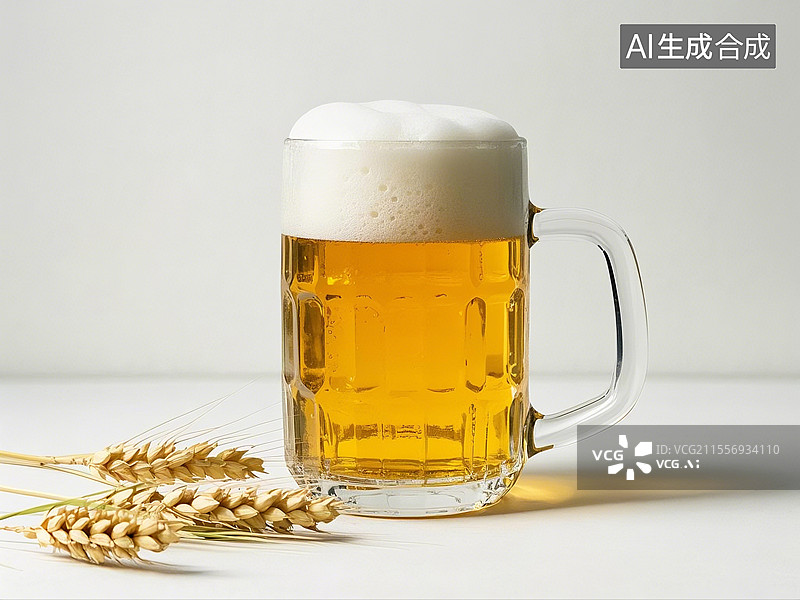 【AI数字艺术】白色背景下的一杯小麦啤酒特写图片素材