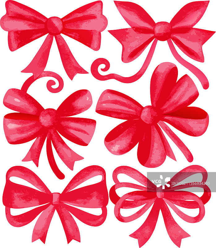 节日设计用的水彩红色蝴蝶结套装图片素材