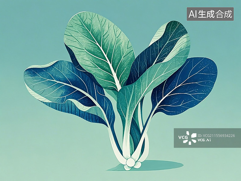 【AI数字艺术】芥蓝植物手绘图片素材