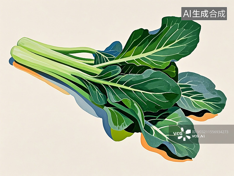 【AI数字艺术】芥蓝植物手绘图片素材