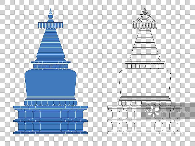 城市地标建筑剪影剪纸风格线条矢量插画—北京 妙应寺白塔图片素材