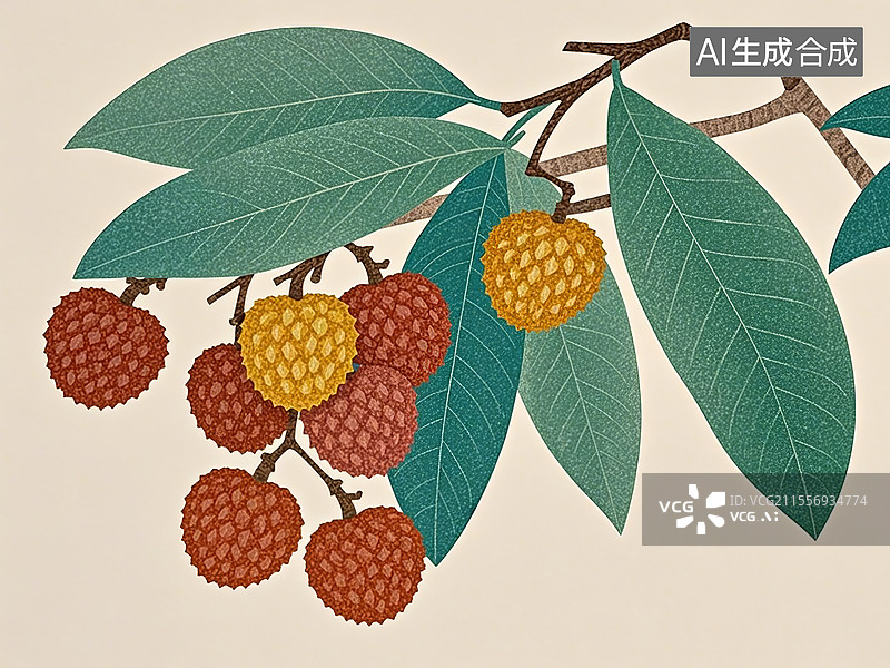 【AI数字艺术】荔枝植物手绘图片素材