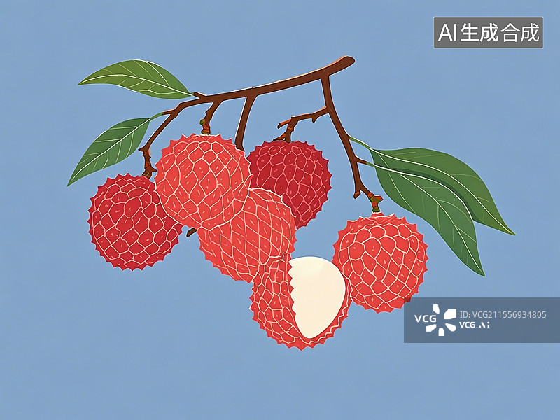 【AI数字艺术】荔枝植物手绘图片素材