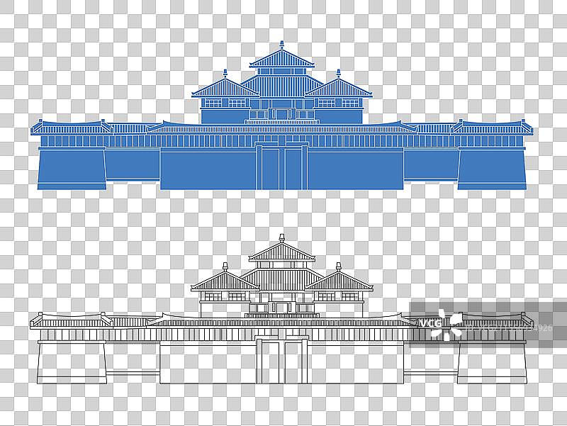 城市地标建筑剪影剪纸风格线条矢量插画—北京市西周燕都遗址博物馆图片素材