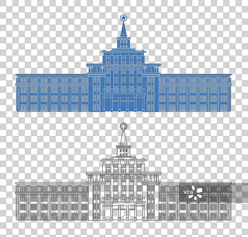 城市地标建筑剪影剪纸风格线条矢量插画—北京 中国人民革命军事博物馆图片素材