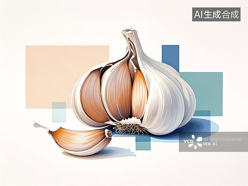 【AI数字艺术】蒜头植物手绘图片素材