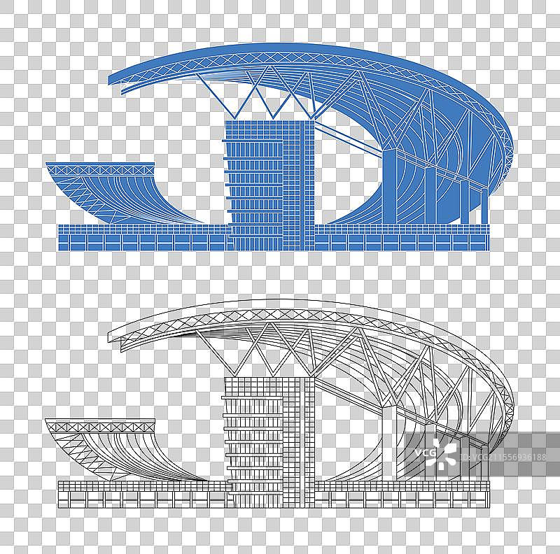城市地标建筑剪影剪纸风格线条矢量插画—合肥市奥林匹克体育中心图片素材