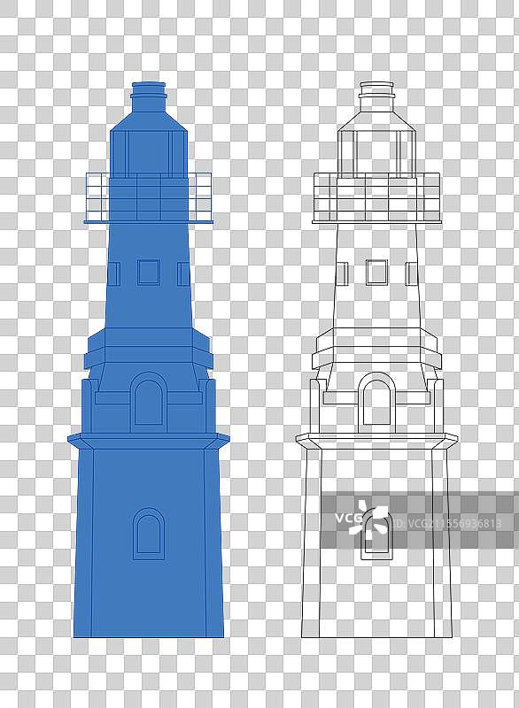 城市地标建筑剪影剪纸风格线条矢量插画—小青岛灯塔图片素材
