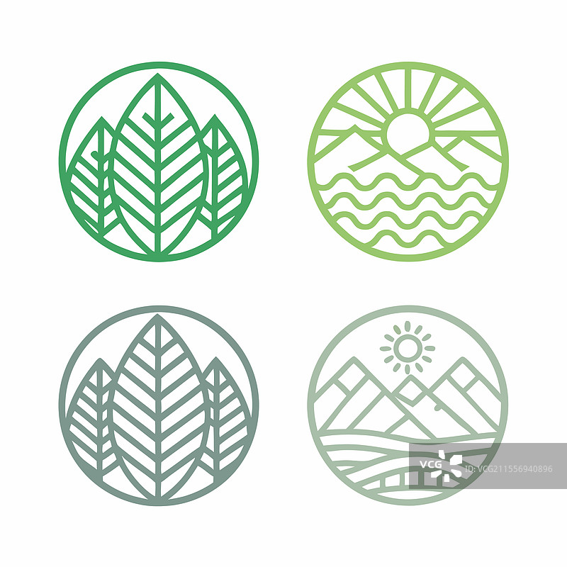 四个灵感来自自然的柔和绿色圆形标志图片素材