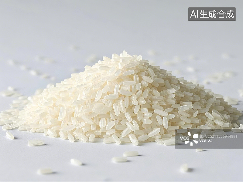 【AI数字艺术】白色背景下的一堆五常大米特写图片素材