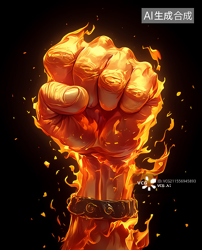【AI数字艺术】燃烧拳头冲破束缚图片素材