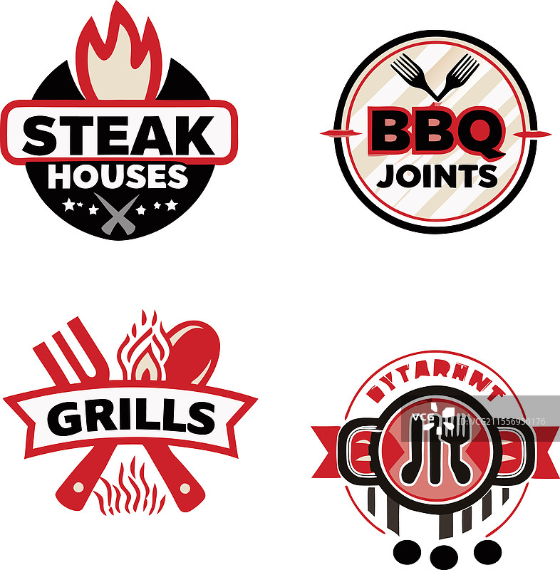 烧烤和烤肉餐厅标志的集合 牛排馆图片素材