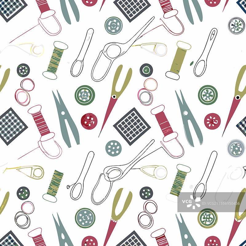 无缝缝纫图案复古缝纫工具图片素材